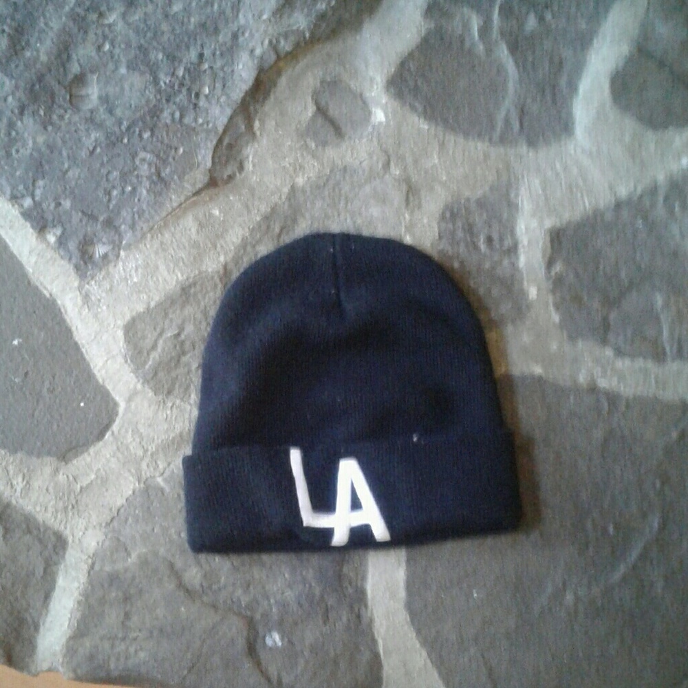 Beenie cap with LA on it.